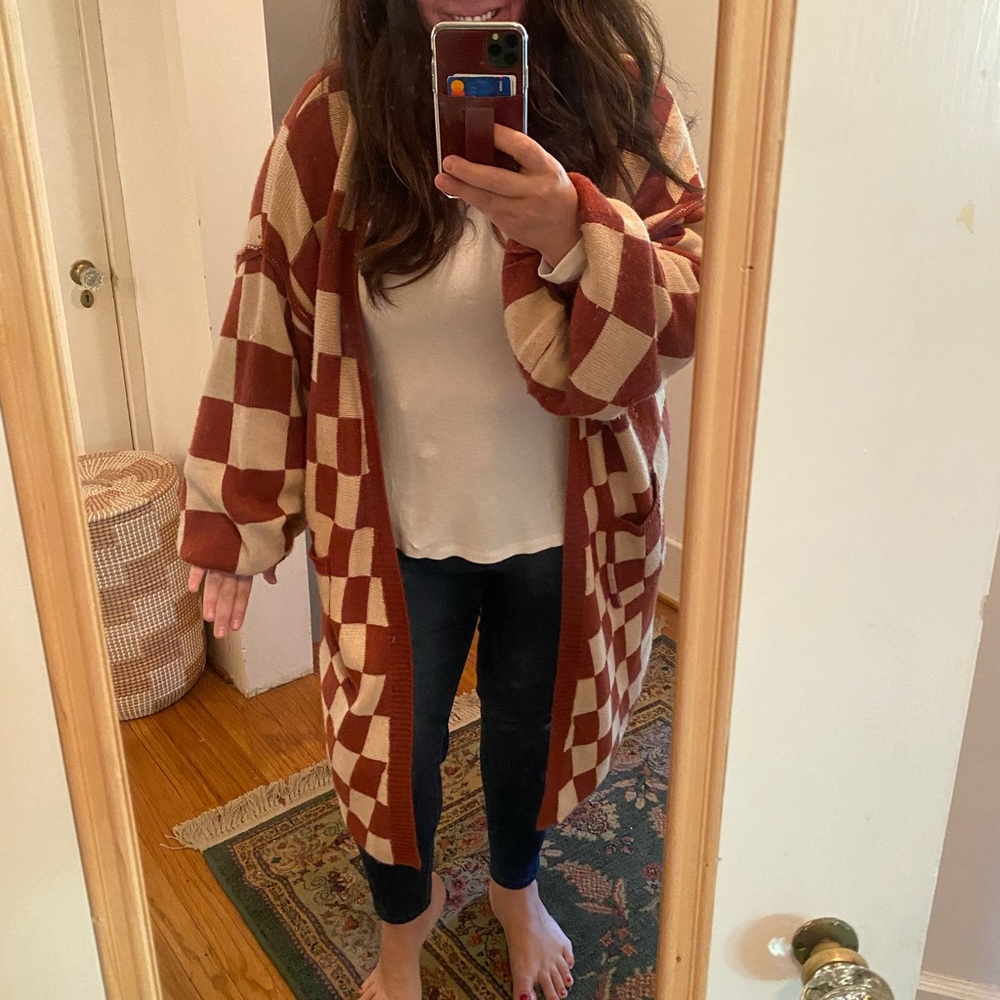 Burnt orange checkered duster